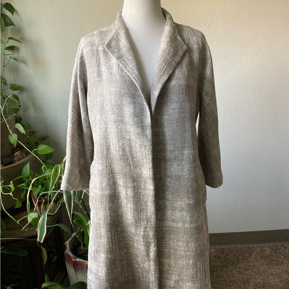 Eileen Fisher Beige Ivory 54% Cotton 26% Polyester Long Jacket size PS